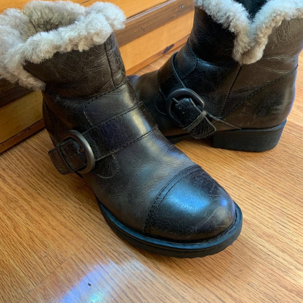 Born Fur-Lined Ankle Boots with Buckle